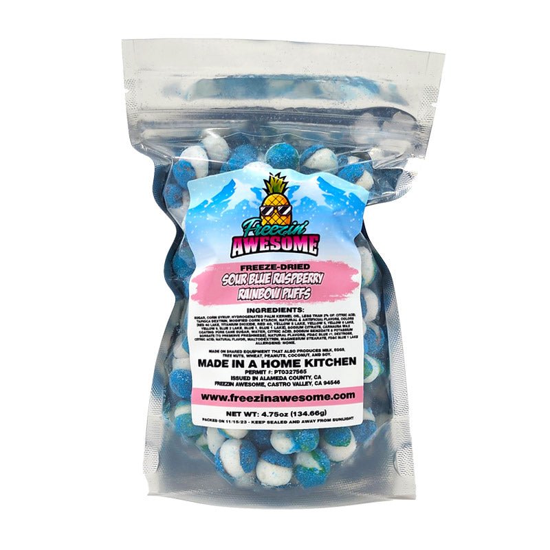 Freeze Dried Sour Blue Raspberry Rainbow Puffs - 6oz Bag – Freezin Awesome
